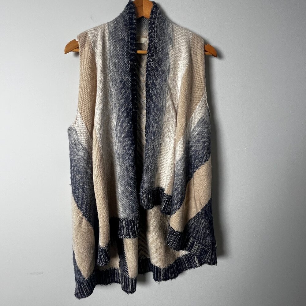 2/$30 Anthropologie Sleeping on Snow Tan Blue Open Cardigan Mabli Sweater Small
